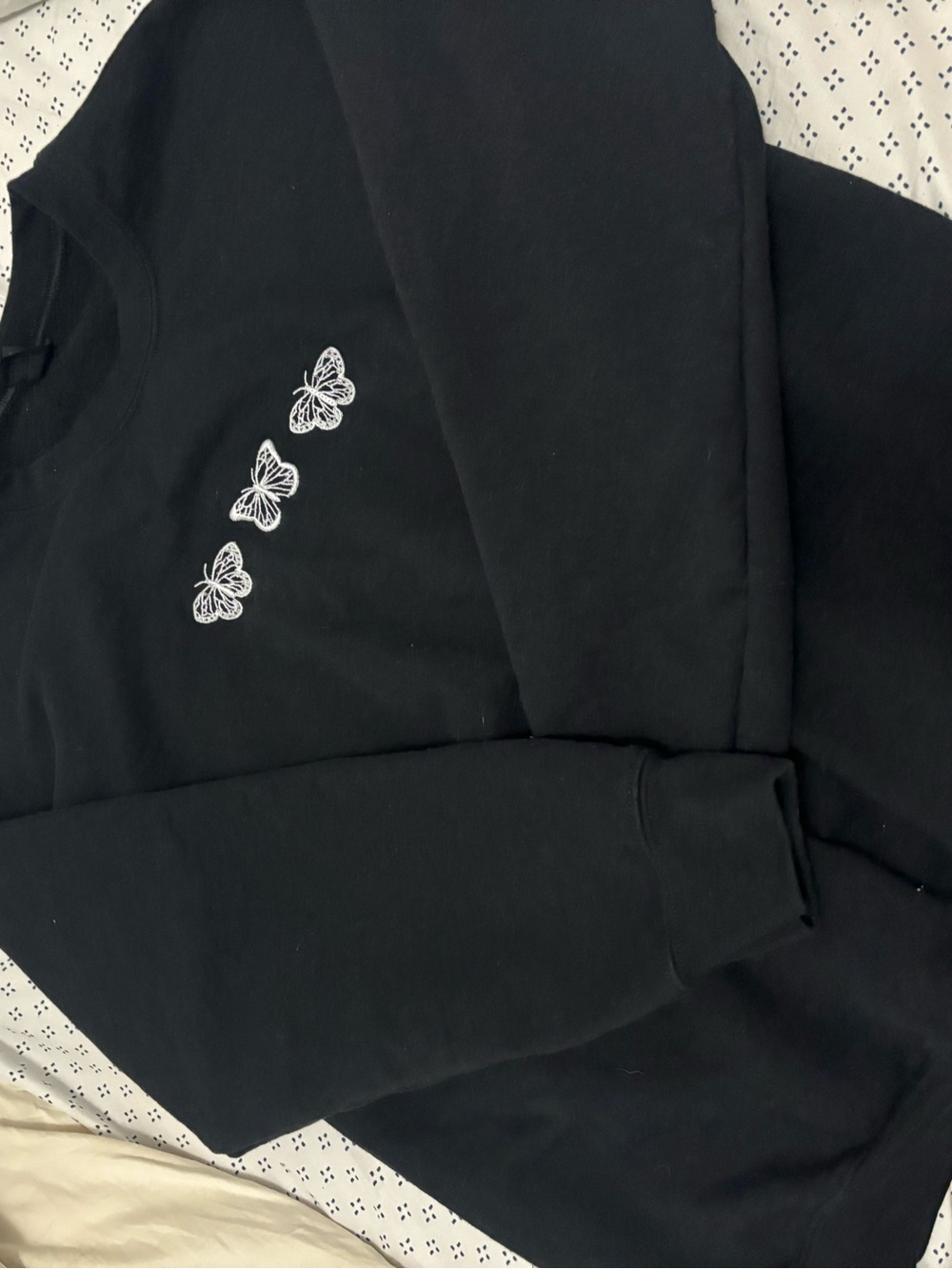 Gildan Black Sweatshirt with White Butterfly Embroidery